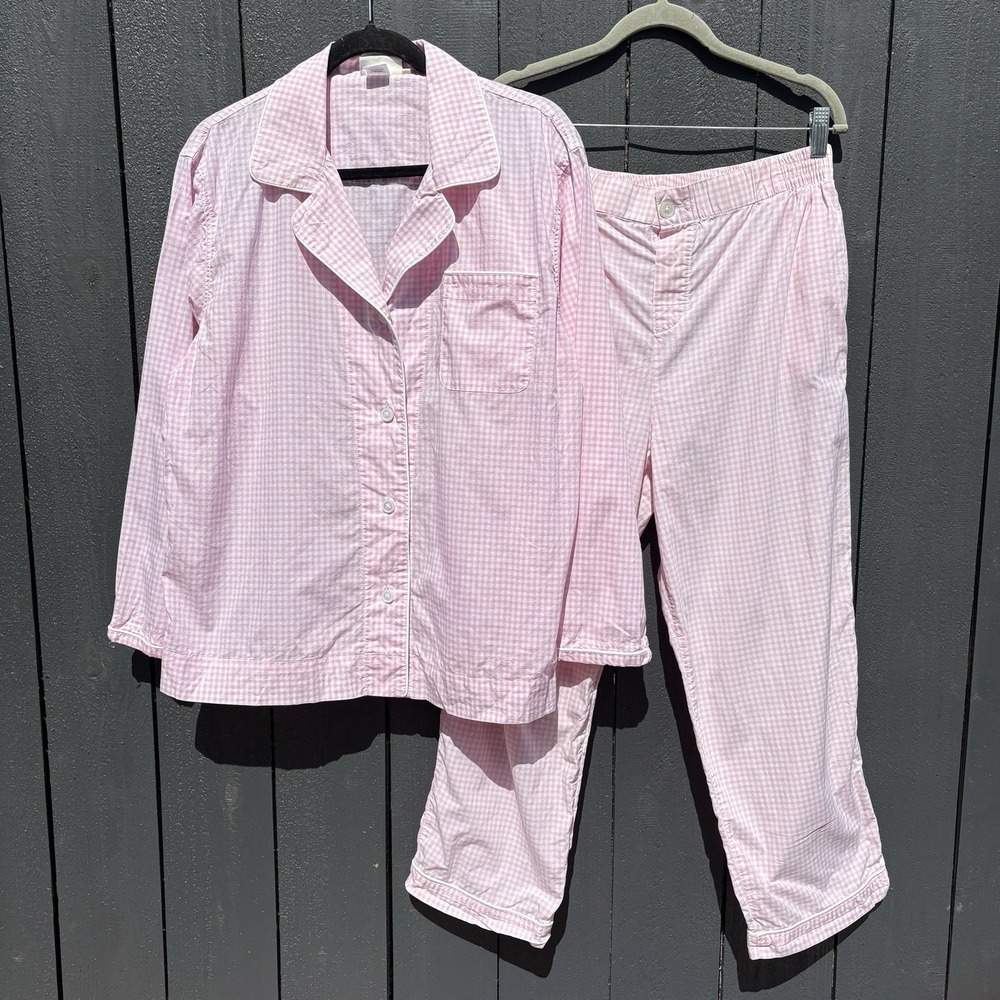 Sleepy Jones Bishop Pajama Set PJs L Cottage Gingham Check Cotton Poplin Long Sl